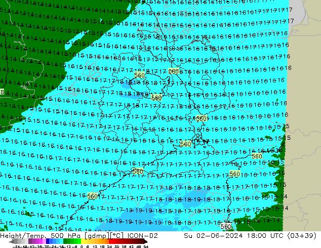 Height/Temp. 500 hPa ICON-D2 Su 02.06.2024 18 UTC