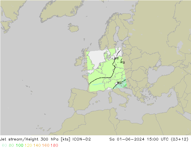 Jet stream/Height 300 hPa ICON-D2 Sa 01.06.2024 15 UTC