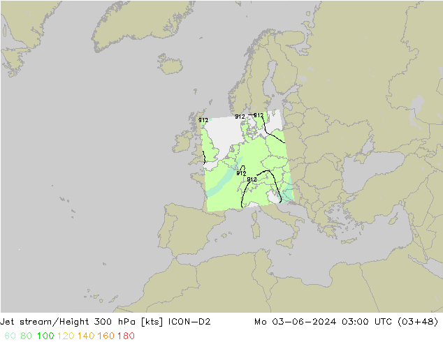 高速氣流 ICON-D2 星期一 03.06.2024 03 UTC