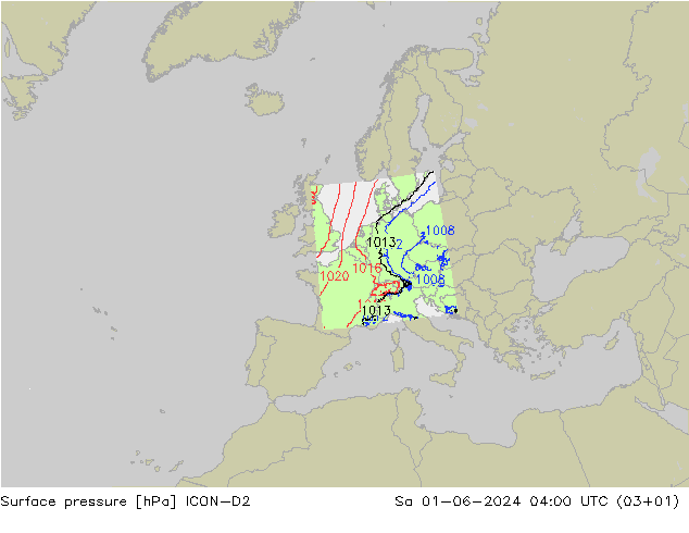 Luchtdruk (Grond) ICON-D2 za 01.06.2024 04 UTC
