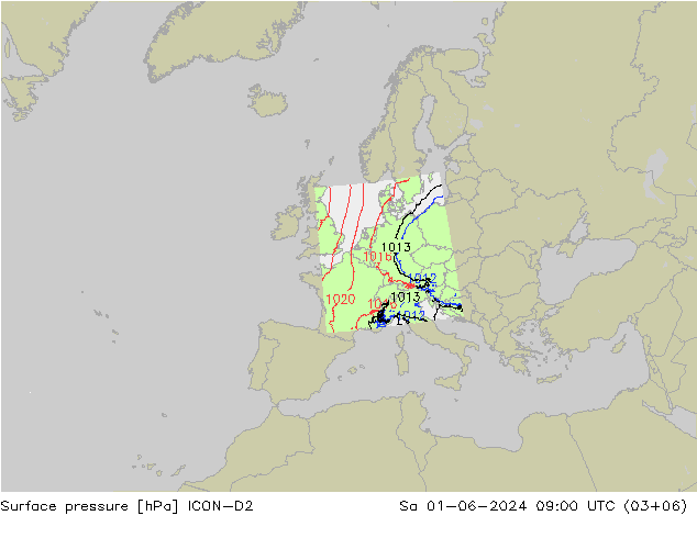 Surface pressure ICON-D2 Sa 01.06.2024 09 UTC