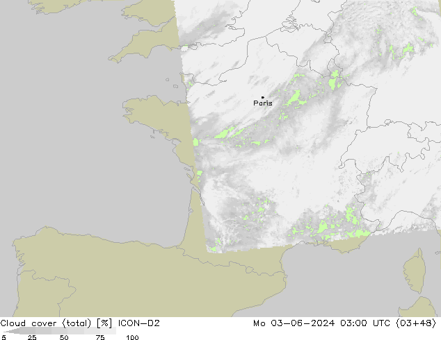 nuvens (total) ICON-D2 Seg 03.06.2024 03 UTC
