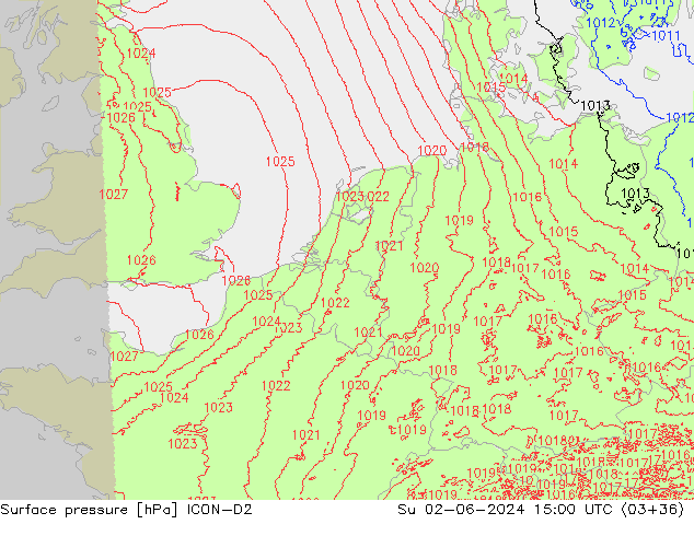 приземное давление ICON-D2 Вс 02.06.2024 15 UTC