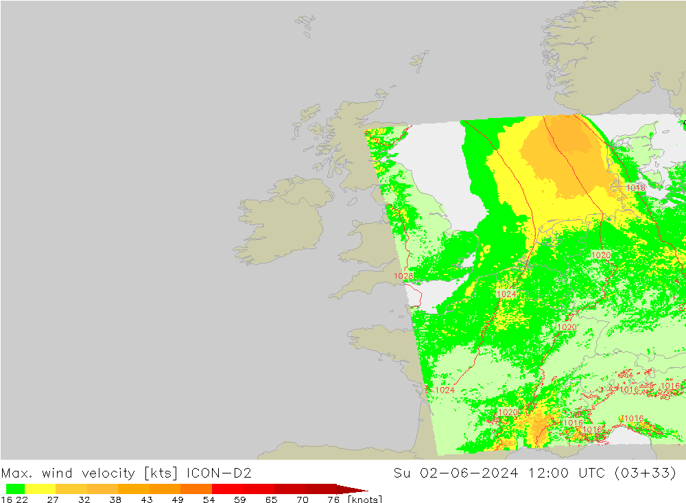 Max. wind velocity ICON-D2 dim 02.06.2024 12 UTC