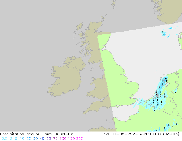 Totale neerslag ICON-D2 za 01.06.2024 09 UTC
