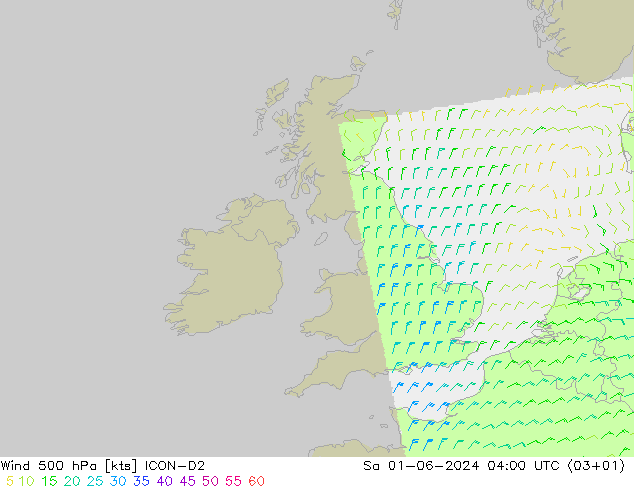 Wind 500 hPa ICON-D2 za 01.06.2024 04 UTC