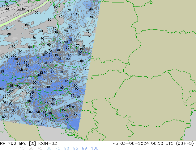 Humidité rel. 700 hPa ICON-D2 lun 03.06.2024 06 UTC