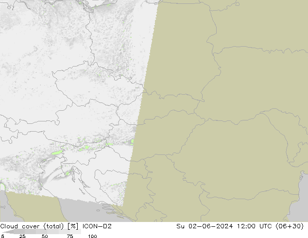 Cloud cover (total) ICON-D2 Su 02.06.2024 12 UTC