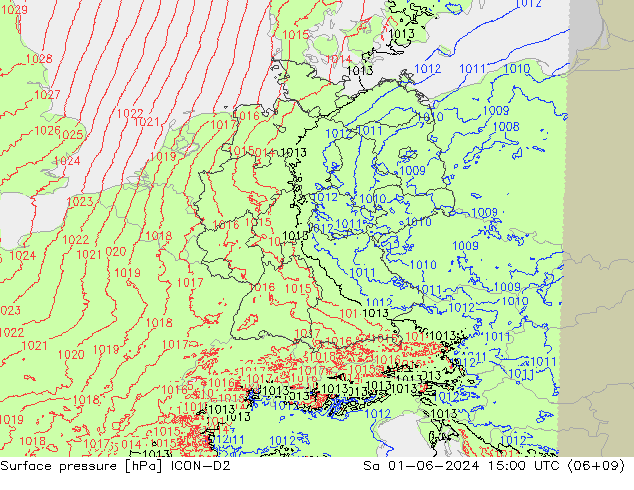 Luchtdruk (Grond) ICON-D2 za 01.06.2024 15 UTC