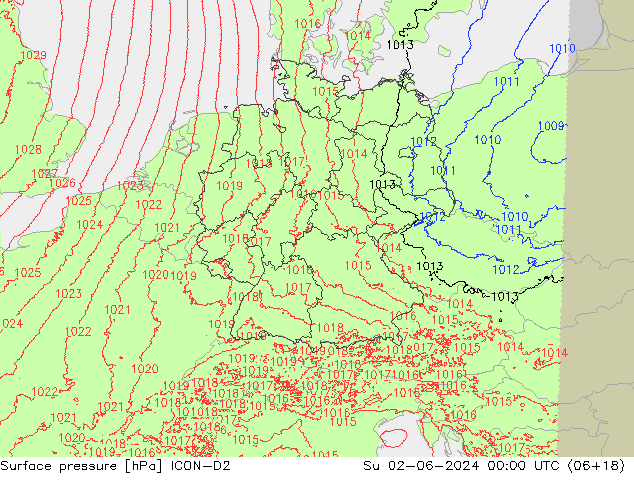 pressão do solo ICON-D2 Dom 02.06.2024 00 UTC