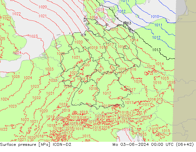 pressão do solo ICON-D2 Seg 03.06.2024 00 UTC