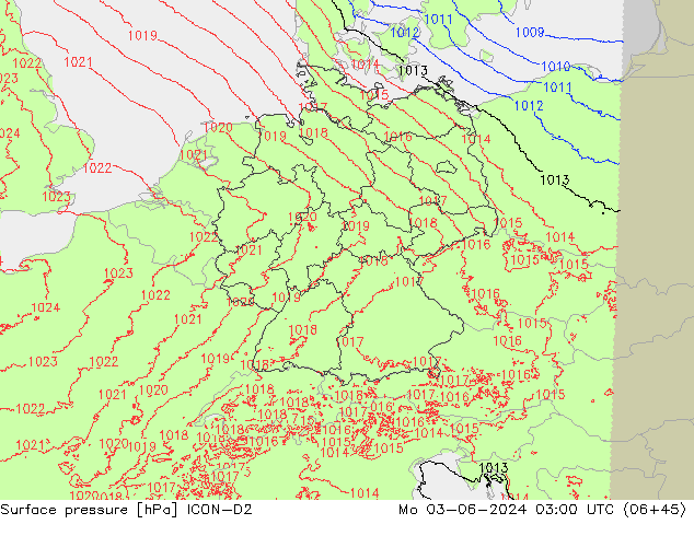 Luchtdruk (Grond) ICON-D2 ma 03.06.2024 03 UTC