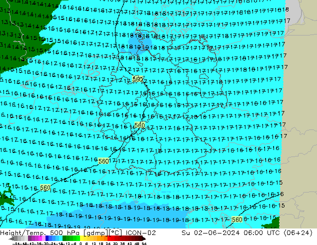 Height/Temp. 500 hPa ICON-D2 Ne 02.06.2024 06 UTC