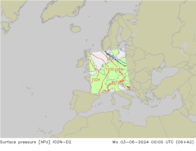 pressão do solo ICON-D2 Seg 03.06.2024 00 UTC