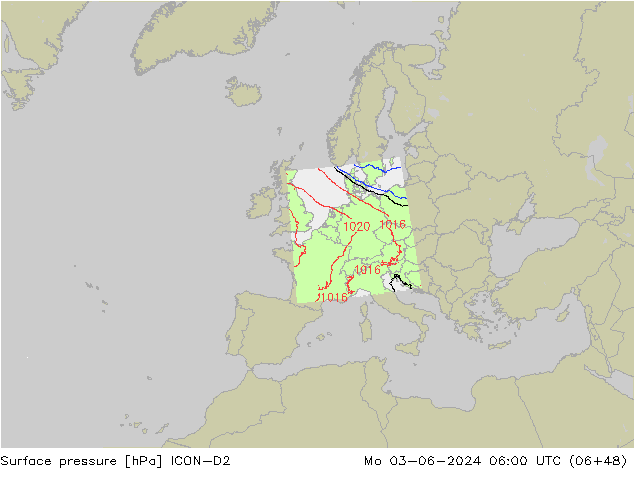 приземное давление ICON-D2 пн 03.06.2024 06 UTC