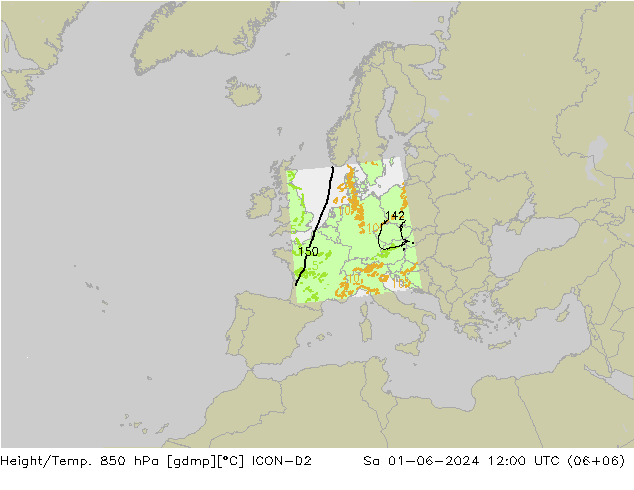 Height/Temp. 850 hPa ICON-D2 so. 01.06.2024 12 UTC