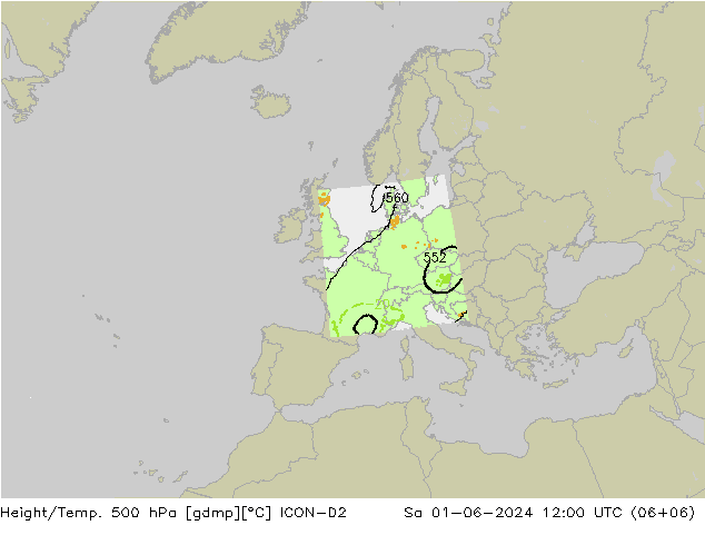 Height/Temp. 500 hPa ICON-D2 sab 01.06.2024 12 UTC