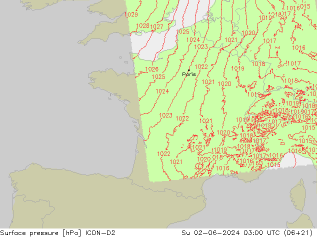 Yer basıncı ICON-D2 Paz 02.06.2024 03 UTC