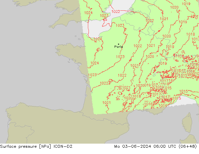 Yer basıncı ICON-D2 Pzt 03.06.2024 06 UTC