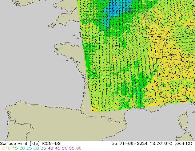 Wind 10 m ICON-D2 za 01.06.2024 18 UTC