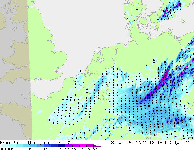 Precipitazione (6h) ICON-D2 sab 01.06.2024 18 UTC