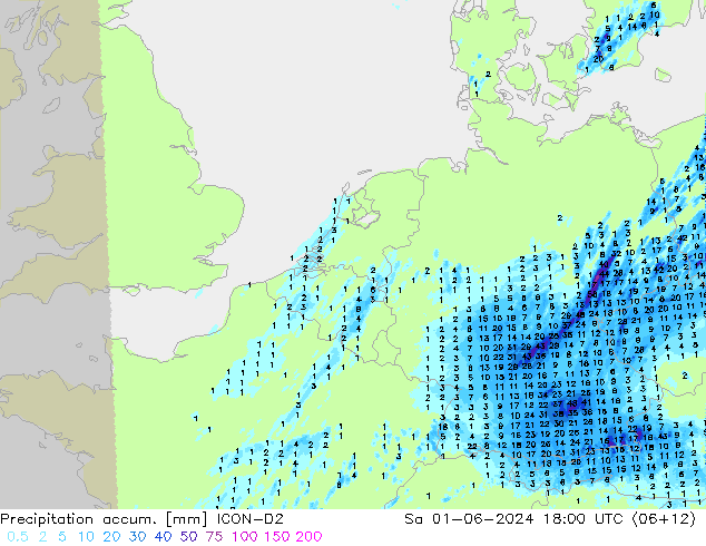 Nied. akkumuliert ICON-D2 Sa 01.06.2024 18 UTC