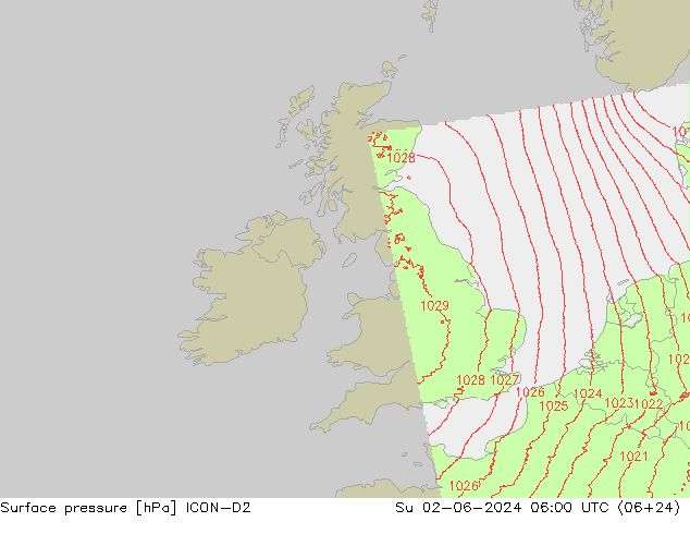 Atmosférický tlak ICON-D2 Ne 02.06.2024 06 UTC