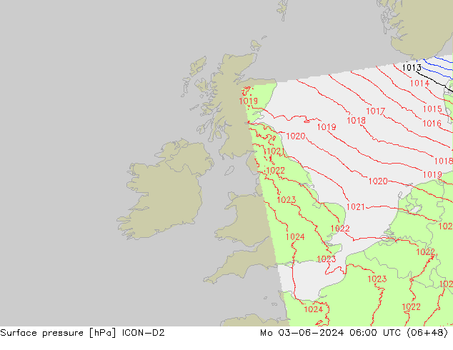 ciśnienie ICON-D2 pon. 03.06.2024 06 UTC