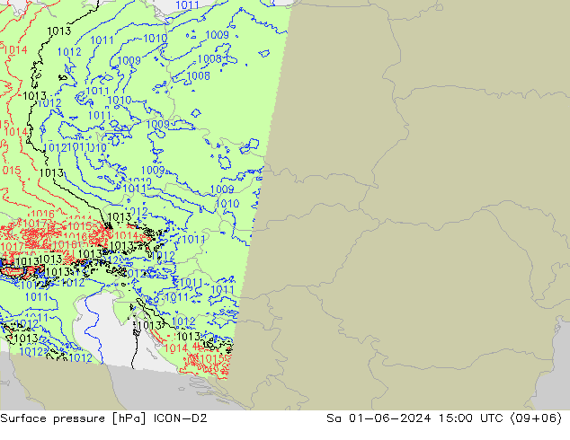 Luchtdruk (Grond) ICON-D2 za 01.06.2024 15 UTC
