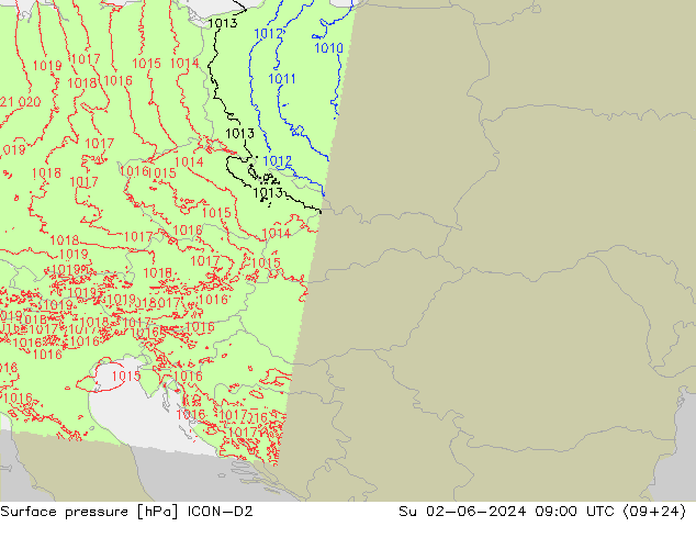 ciśnienie ICON-D2 nie. 02.06.2024 09 UTC