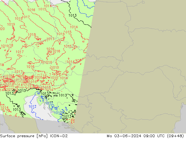 Atmosférický tlak ICON-D2 Po 03.06.2024 09 UTC