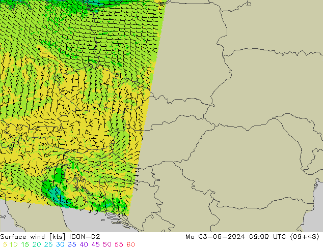 Vento 10 m ICON-D2 Seg 03.06.2024 09 UTC