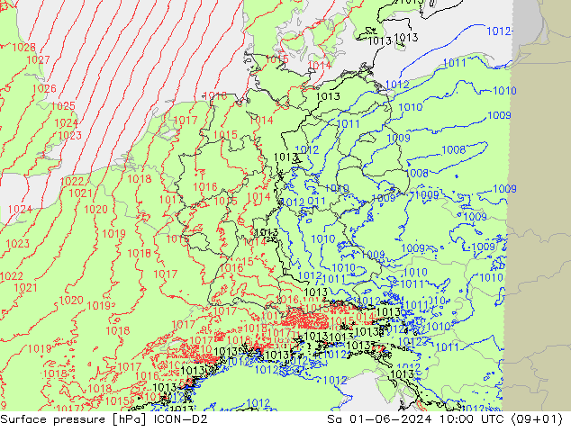 pression de l'air ICON-D2 sam 01.06.2024 10 UTC