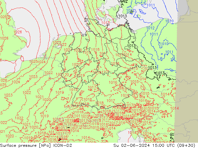 pression de l'air ICON-D2 dim 02.06.2024 15 UTC