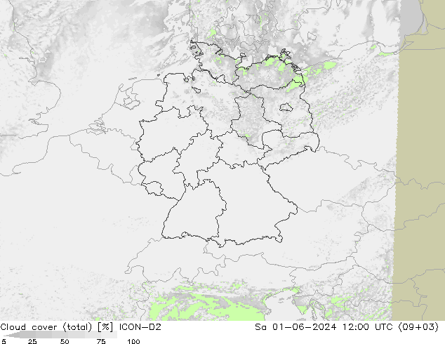 Wolken (gesamt) ICON-D2 Sa 01.06.2024 12 UTC