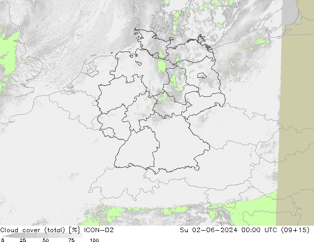 Nubes (total) ICON-D2 dom 02.06.2024 00 UTC