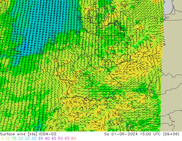 Rüzgar 10 m ICON-D2 Cts 01.06.2024 15 UTC