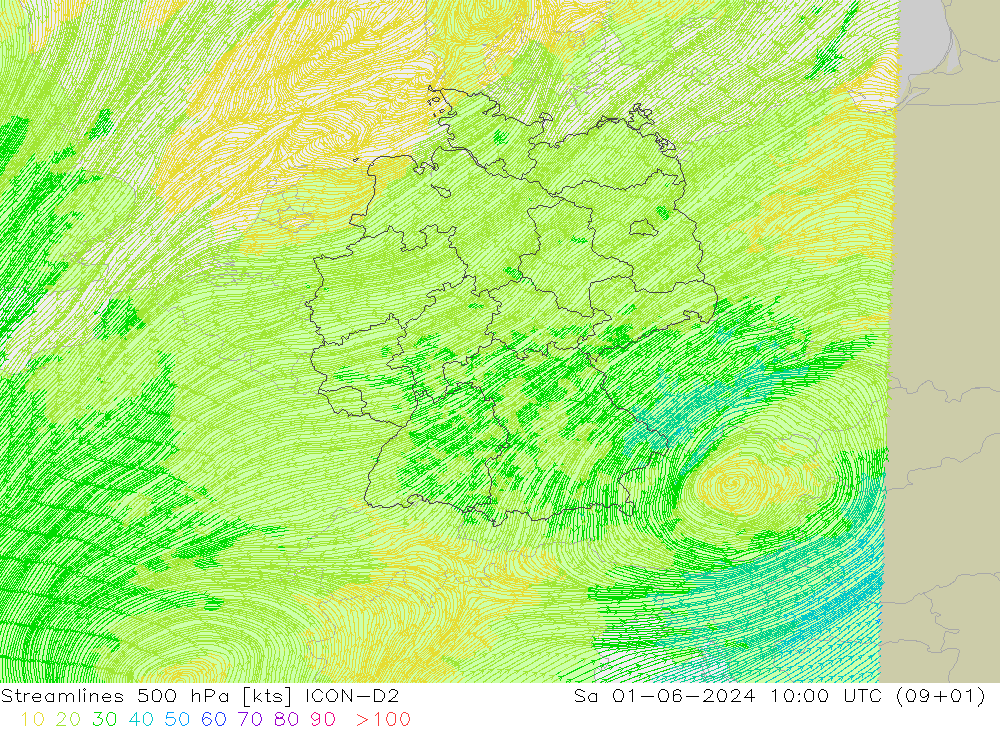 Rüzgar 500 hPa ICON-D2 Cts 01.06.2024 10 UTC