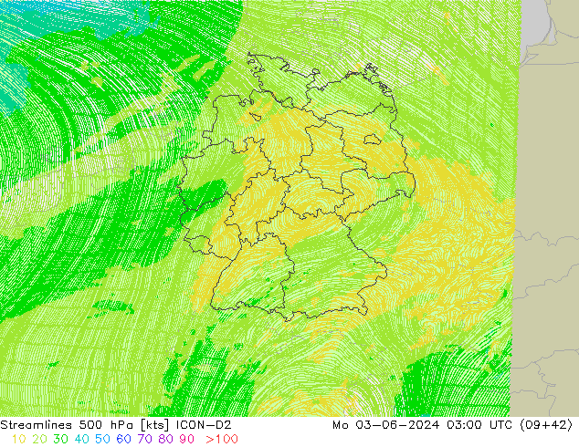 Streamlines 500 hPa ICON-D2 Po 03.06.2024 03 UTC