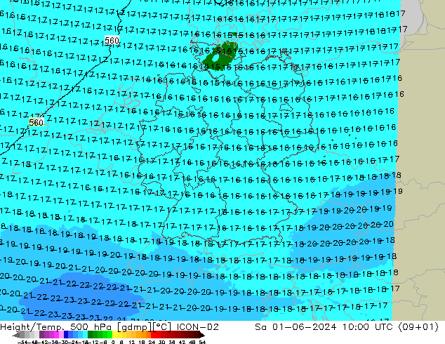 Height/Temp. 500 hPa ICON-D2 So 01.06.2024 10 UTC