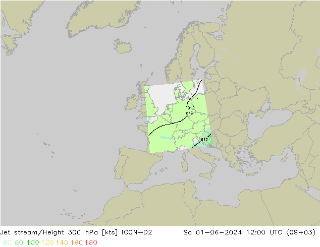 高速氣流 ICON-D2 星期六 01.06.2024 12 UTC
