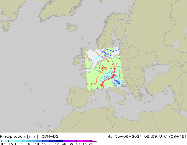 Precipitation ICON-D2 Mo 03.06.2024 09 UTC