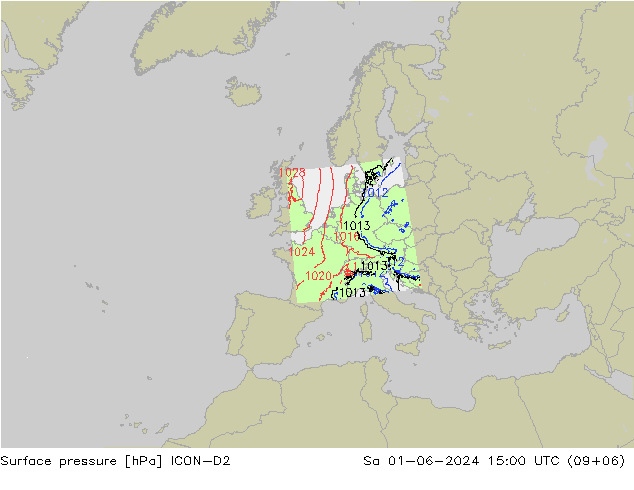 Luchtdruk (Grond) ICON-D2 za 01.06.2024 15 UTC