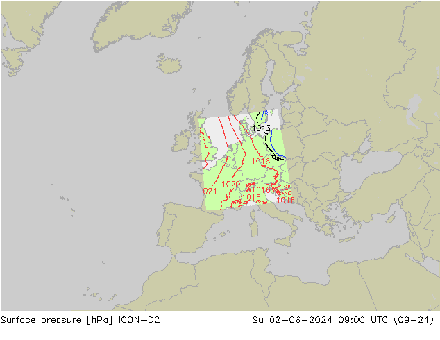 Bodendruck ICON-D2 So 02.06.2024 09 UTC