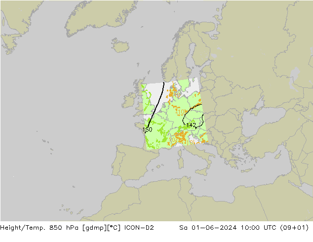 Height/Temp. 850 гПа ICON-D2 сб 01.06.2024 10 UTC