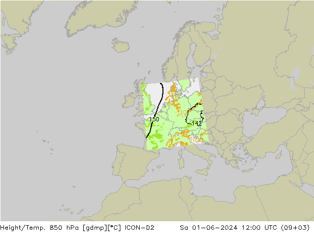 Height/Temp. 850 hPa ICON-D2 Sa 01.06.2024 12 UTC