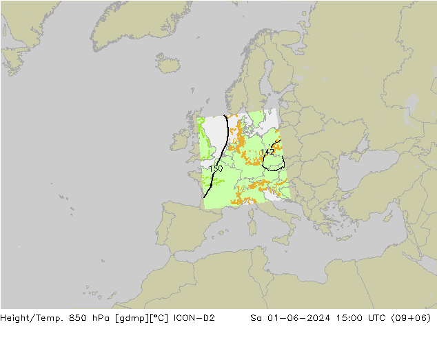 Height/Temp. 850 hPa ICON-D2 Sa 01.06.2024 15 UTC