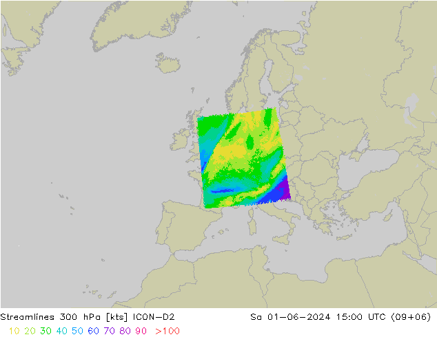 Ligne de courant 300 hPa ICON-D2 sam 01.06.2024 15 UTC