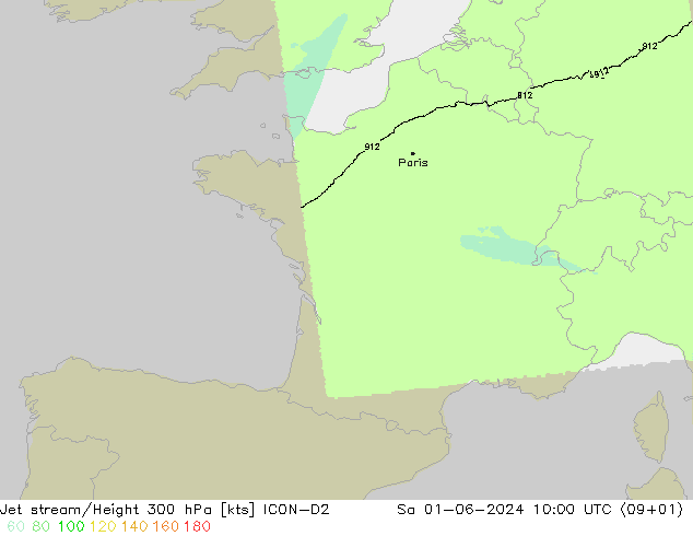 Prąd strumieniowy ICON-D2 so. 01.06.2024 10 UTC