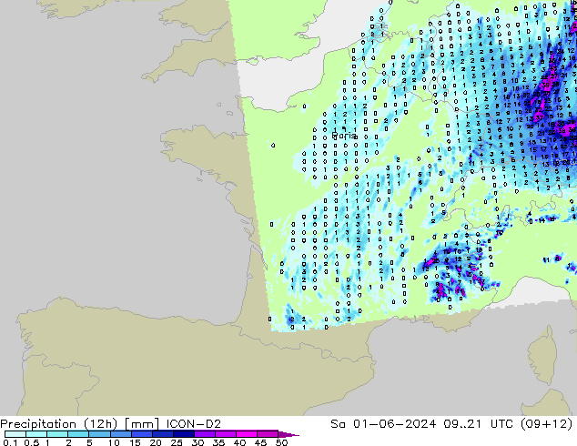 Yağış (12h) ICON-D2 Cts 01.06.2024 21 UTC